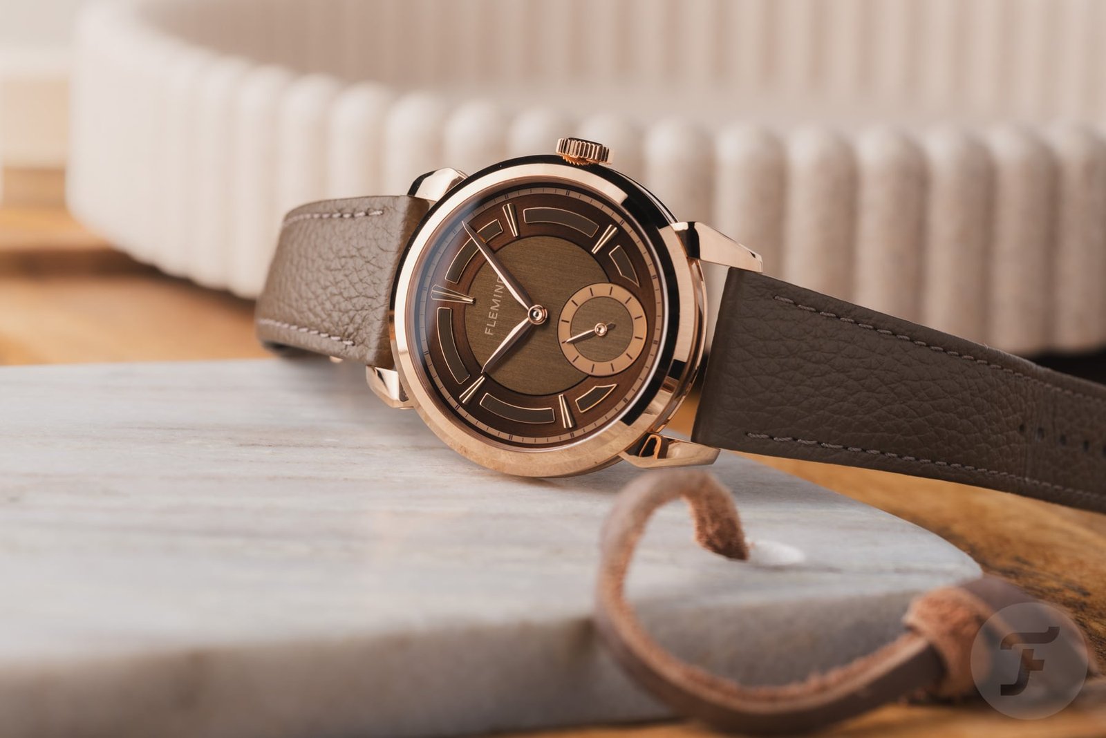 limited edition pink gold watch with redwood details